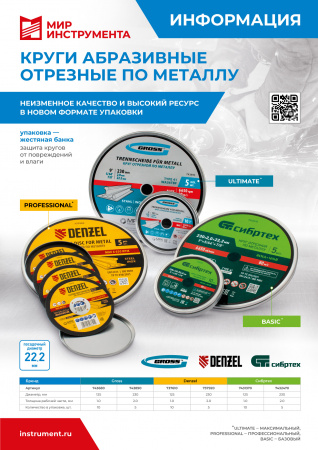 Круг отрезной по металлу, 230 х 2,0 х 22,2 мм, WA36TBF, в метал.банке, 5 шт. Gross
