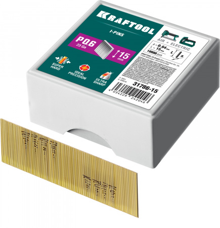 KRAFTOOL тип 23GA (P0.6) 15 мм, 10 000 шт, шпильки для нейлера (31786-15)