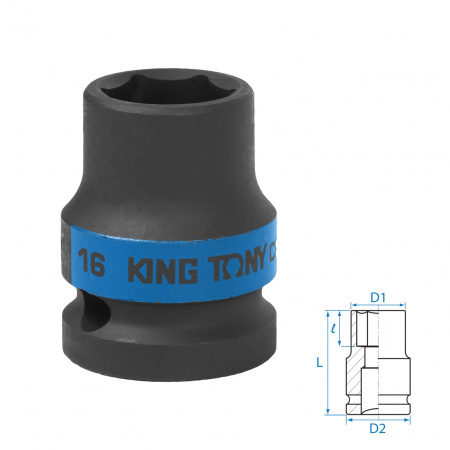 Головка торцевая ударная шестигранная 1/2", 16 мм KING TONY 453516M Головка торцевая ударная шестигранная 1/2", 16 мм KING TONY 453516M