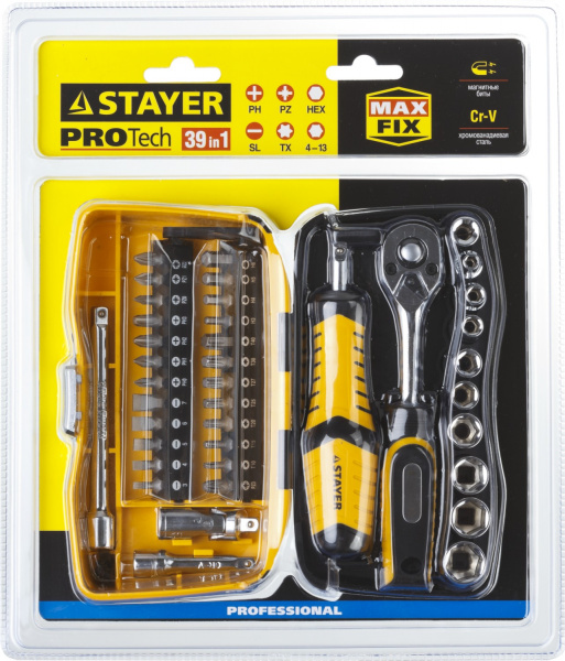 STAYER Pro Tech 39, 39 предм., универсальный набор инструмента (25135-H39) STAYER Pro Tech 39, 39 предм., универсальный набор инструмента (25135-H39)