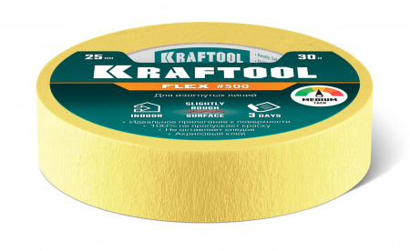 KRAFTOOL #500 Flex 25 мм х 30 м, для изогнутых линий, малярная лента (12105-25)