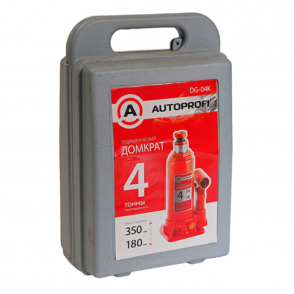 Домкрат гидравлический DG-04K бутылочный 4т (высота подъёма 350мм) в кейсе AUTOPROFI /1/6