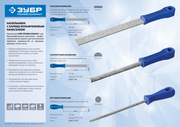 ЗУБР 150 мм, полукруглый напильник с карбидом вольфрама, Профессионал (33367-150)