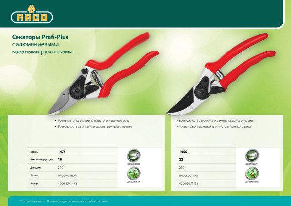 RACO Profi-Plus 147S, 200 мм, с алюминиевыми коваными рукоятками, плоскостной секатор (4206-53/147S)