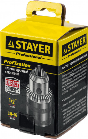 STAYER 16 мм, 1/2″, ударный сверлильный патрон с ключом для дрели, Professional (29055-16-1/2)