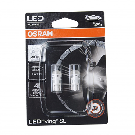 Автолампа W5W (W2.1x9.5d) LED (блистер, 2шт) 6000К 12V OSRAM /1/10
