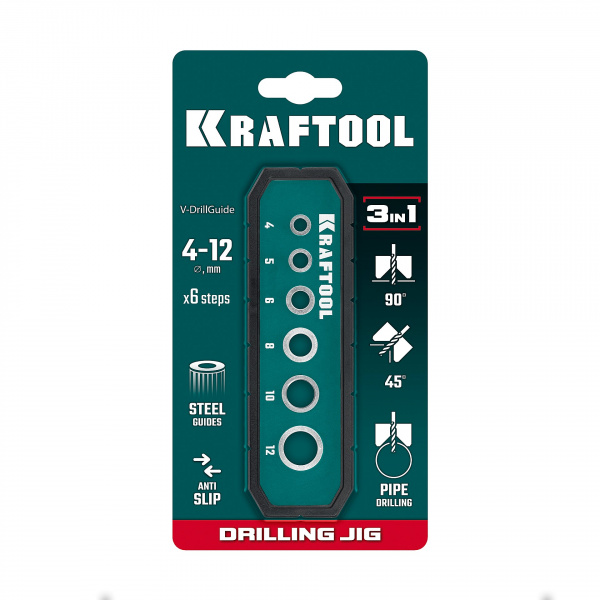 KRAFTOOL Woodsniper 121, 6 отверстий 4 - 12 мм, кондуктор для сверления под углом 45° и 90° (30073)