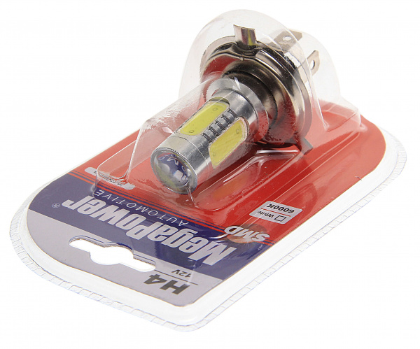 Автолампа H4 (P43t) 5 SMD MEGA WHITE 6000K блистер 650лм 12V MEGAPOWER /1/10/100