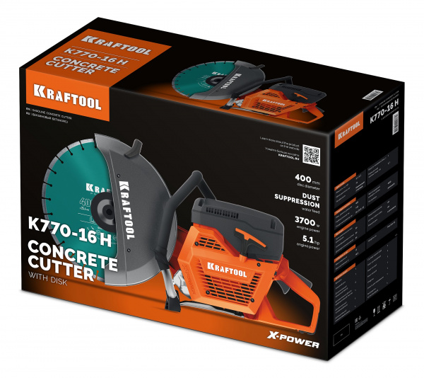 KRAFTOOL 3700 Вт, 400 мм, диск в комплекте, бензорез по бетону (бетонорез) (K770-16 H)