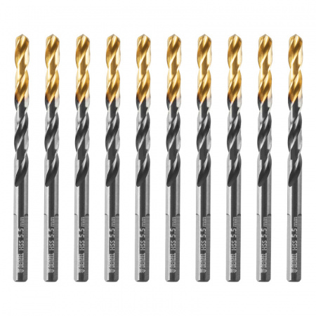 Сверло по металлу, 5,5 мм, HSS-Tin, Golden Tip, 10 шт. Denzel