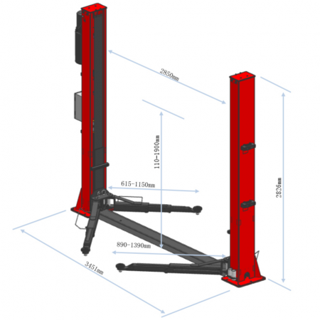 GTE Подъемник электрогидравлический 4т 110-1900мм 2-х стоечный 220В ниж.синхрон. (электр. спуск) GTE