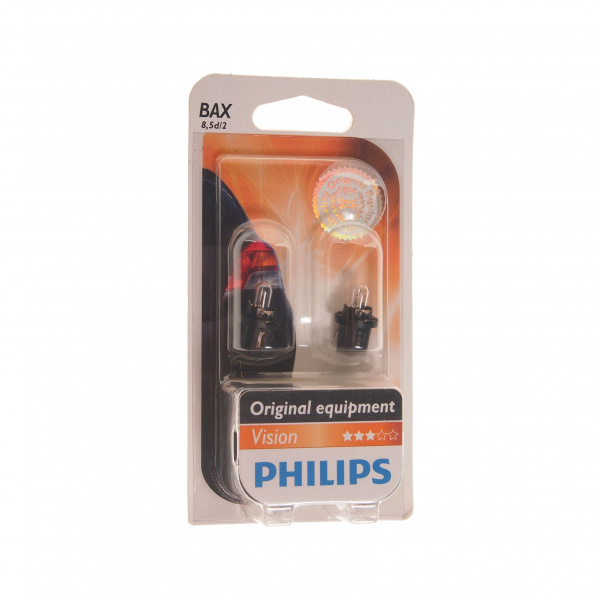 Автолампа BAX1.2W с черным патроном (BAX8.5d/2) (блистер,2шт) 12V PHILIPS 1/10/200