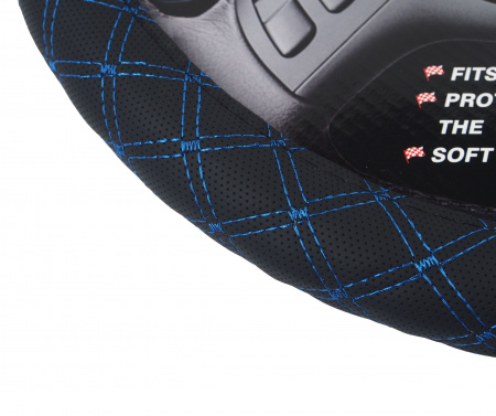 Оплетка руля MIS-2013LT05E (M) чёрная с двойной синей строчкой MISTAR /1/25