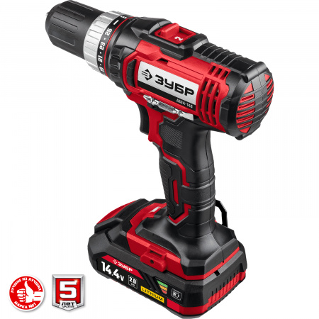 ЗУБР С1, 14.4 В, 35 Н·м, 1 АКБ (2 А·ч), дрель-шуруповерт, кейс (ДШЛ-145-21)