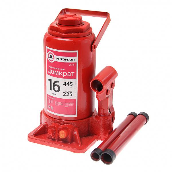Домкрат гидравлический DG-16 бутылочный 16т (высота подъёма 225 - 445 мм) AUTOPROFI 1/2