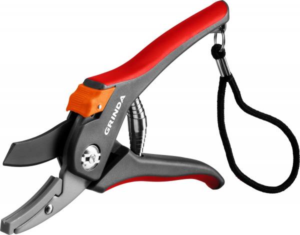 GRINDA G-28, 205 мм, углеродистая сталь, закаленные лезвия, тефлоновое покрытие, двухкомпонентные рукоятки, контактный секатор (8-423203)