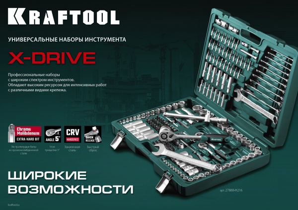 KRAFTOOL X-Drive 82, 82 предм., (1/2″+1/4″), универсальный набор инструмента (27887-H82) KRAFTOOL X-Drive 82, 82 предм., (1/2″+1/4″), универсальный набор инструмента (27887-H82)