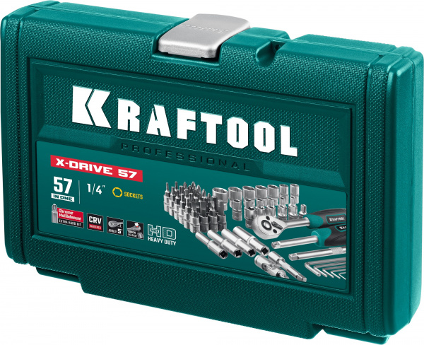 KRAFTOOL X-Drive, 57 предм., (1/4″), универсальный набор инструмента (27885-H57) KRAFTOOL X-Drive, 57 предм., (1/4″), универсальный набор инструмента (27885-H57)