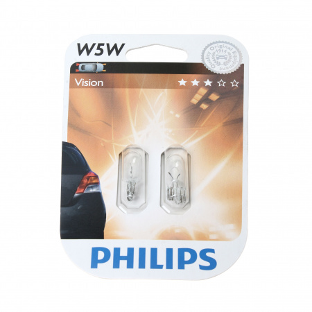 Автолампа W5W (W2.1*9.5d) (блистер, 2шт) 12V PHILIPS /1/10
