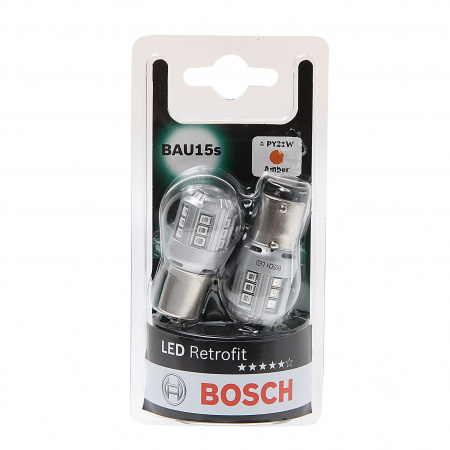 Автолампа PY21W (BAU15S) LED AMBER (блистер, 2шт) RETROFIT 12V BOSCH /1