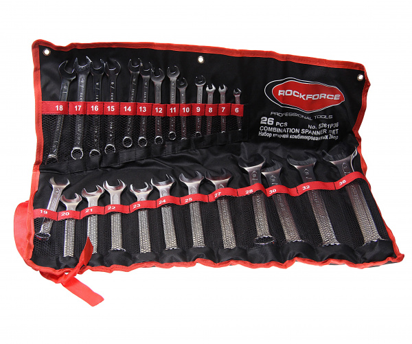 Набор ключей комбинированных RF-5261P36: 26пр., (6-25, 27, 28, 30, 32, 36мм) на полотне (ст арт RF-5261P) ROCKFORCE /1/4 Набор ключей комбинированных RF-5261P36: 26пр., (6-25, 27, 28, 30, 32, 36мм) на полотне (ст арт RF-5261P) ROCKFORCE /1/4