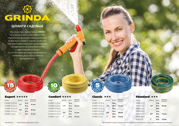 GRINDA Classic, 1/2″, 20 м, 25 атм, трёхслойный, сетчатое армирование полиамидной нитью, поливочный шланг (8-429001-1/2-20)