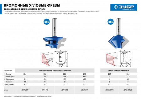 ЗУБР 38.1 x 14 мм, фреза кромочная для углового сращивания, Профессионал (28724-38.1)