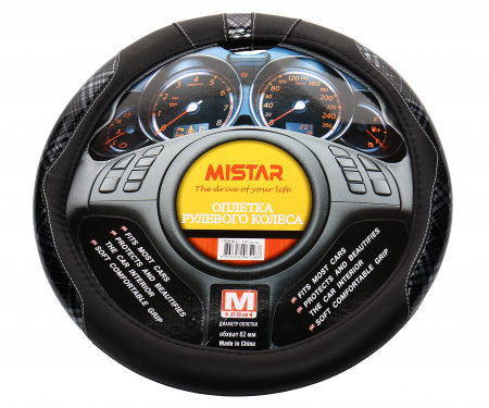 Оплетка руля MIS-SWC862 (M) черная с белой вставкой MISTAR /1/25