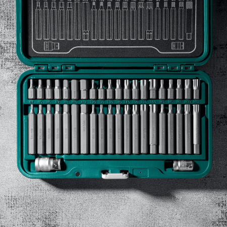 KRAFTOOL THS-42, 42 шт (HEX, TX, SPLINE) хвостовик 10 мм под квадрат 1/2″ набор специальных бит (26554)