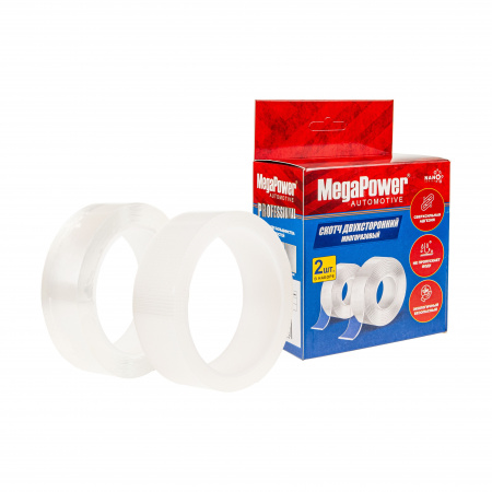 Скотч двухсторонний EW-102 NANO набор 2шт. (30мм х 3м, 0.8мм прозрачный, 30мм х 3м, 0,8мм армированный) многоразовый сверхсильный MEGAPOWER /1/10