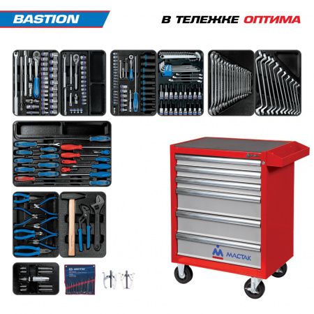 Набор инструментов 204 предмета, "BASTION", в красной тележке KING TONY 934-100AMR