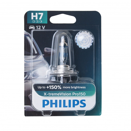 Автолампа H7 (55) PX26d+150% X-tremeVision Pro150 (блистер) 3400К 12V PHILIPS /1/5