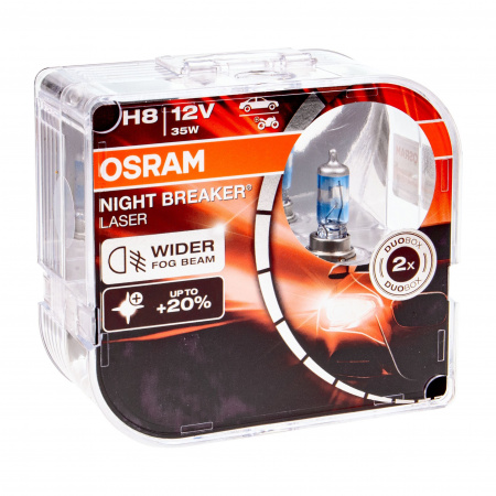 Автолампа H8 (35) PGJ19-1+150% NIGHT BREAKER LASER  3900K (евробокс, 2шт) 12V OSRAM /1/10