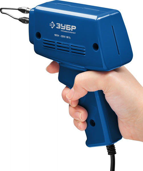ЗУБР 150 Вт, в наборе: нагрев 6 сек., канифоль, припой, 2 сменных жала, импульсный паяльник, Профессионал (55412-H4)