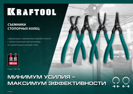 KRAFTOOL 180 мм, прямые губки, внешний, съемник стопорных колец (22812-3)