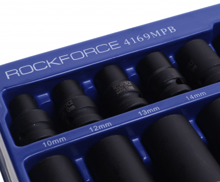Набор головок RF-4169MPB ударных 16пр., 1/2", 6гр. (короткие 10,12,13,14,15,27,30, 32мм;глубокие 1/2":17,19,21,22,24,36мммм) ROCKFORCE /1/10
