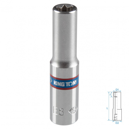 Головка торцевая TORX Е-стандарт 1/4", E8, L = 50 мм KING TONY 227508M