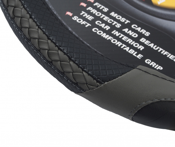 Оплетка руля MIS-2023STW21A (M) чёрная с серыми вставками косичкой MISTAR /1/25