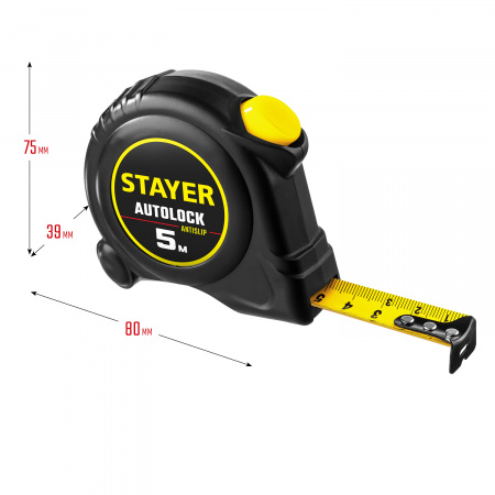 STAYER AutoLock, 5 м х 19 мм, рулетка с автостопом (2-34126-05-19)