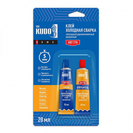 Клей холодная сварка Kudo Home эпоксидный двухкомпонентный прозрачный 20мл (12)