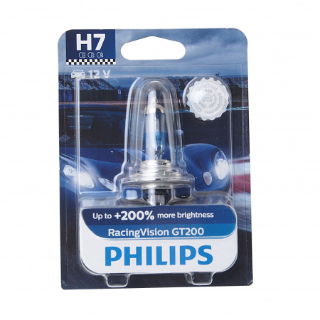 Автолампа H7 (55) PX26d+200% Racing Vision GT200 (блистер) 3400К 12V PHILIPS /1/10