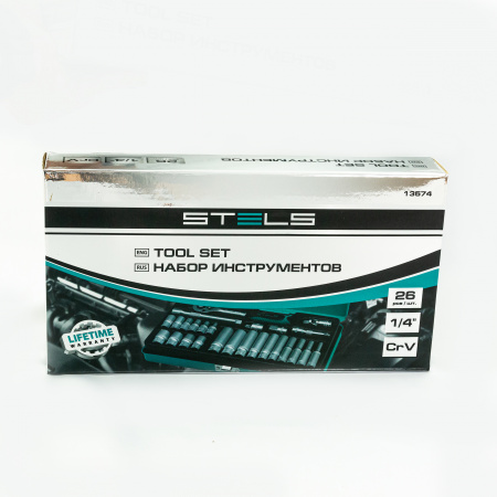 Набор торцевых головок с трещоткой, 1/4", 26 предметов Stels