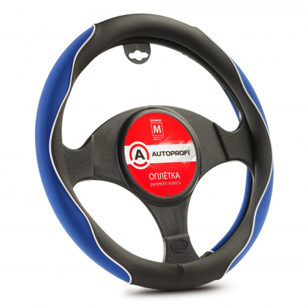 Оплетка руля AP-2021 BLACK/BLUE (M) софттач + синтетический нубук, AUTOPROFI 1/20