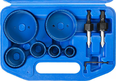 ЗУБР 6 шт, d 22, 28, 35, 44, 68, 73 мм, L 25 мм, карбид вольфрама, набор коронок-чашек с оснасткой, Профессионал (33360-H6)