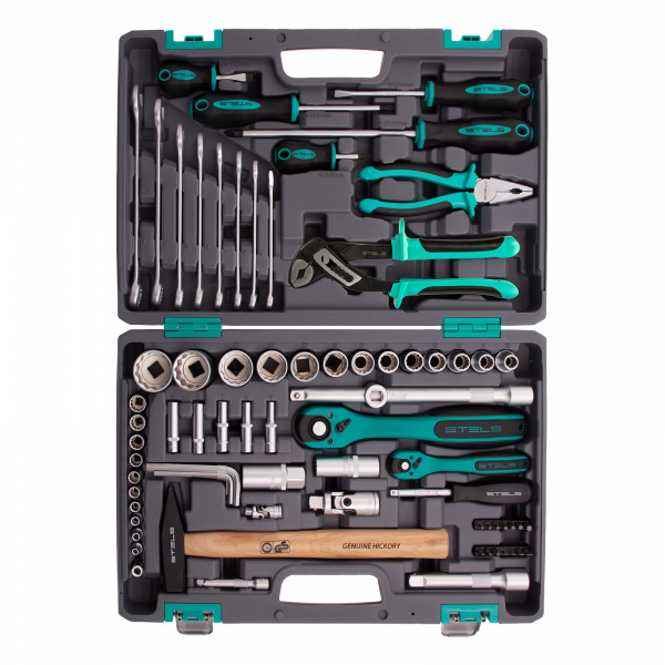 Набор инструментов, 1/2", 1/4", CrV, 12 гранные головки, пластиковый кейс, 76 предметов Stels Набор инструментов, 1/2", 1/4", CrV, 12 гранные головки, пластиковый кейс, 76 предметов Stels