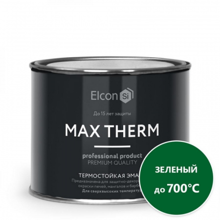 Эмаль термостойкая 700град зеленая 0,4кг Elcon (24)