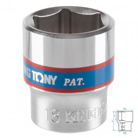 Головка торцевая стандартная шестигранная 3/8", 18 мм KING TONY 333518M
