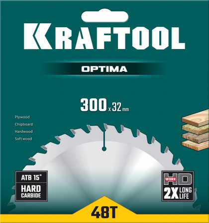 KRAFTOOL Optima, 300 х 32 мм, 48Т, пильный диск по дереву (36951-300-32)