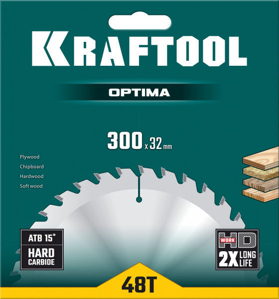 KRAFTOOL Optima, 300 х 32 мм, 48Т, пильный диск по дереву (36951-300-32)
