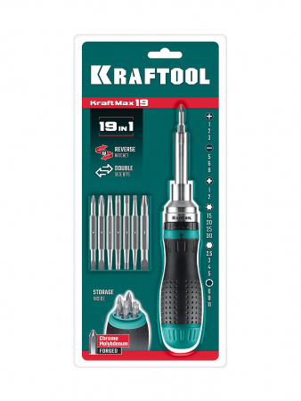 KRAFTOOL 19-в-1 KraftMax 19, Реверсивная отвертка с битами (25862)
